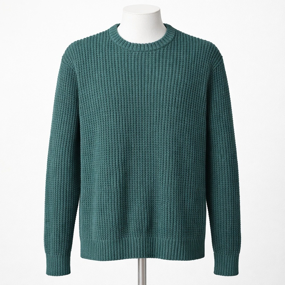 Pact Mens Waffle Knit Organic Cotton Crewneck Sweater Size L Green Fisherman‎
